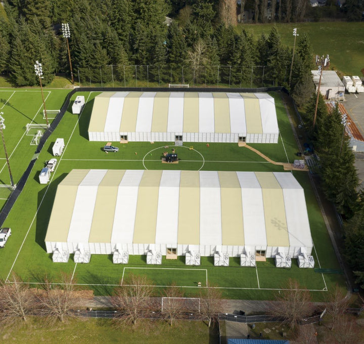 VT3 tent membrane — sports hall marquees, aerial view