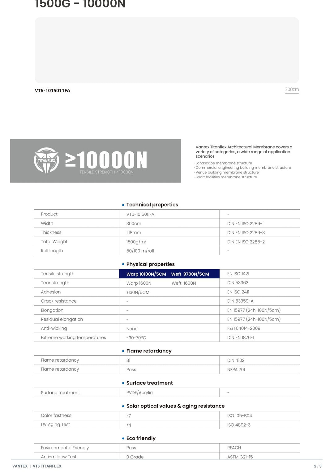 VT6-1015011FA Titanflex Architectural Membrane — catalogue page 2