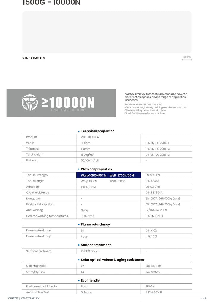 VT6-1015011FA Titanflex Architectural Membrane — catalogue page 2