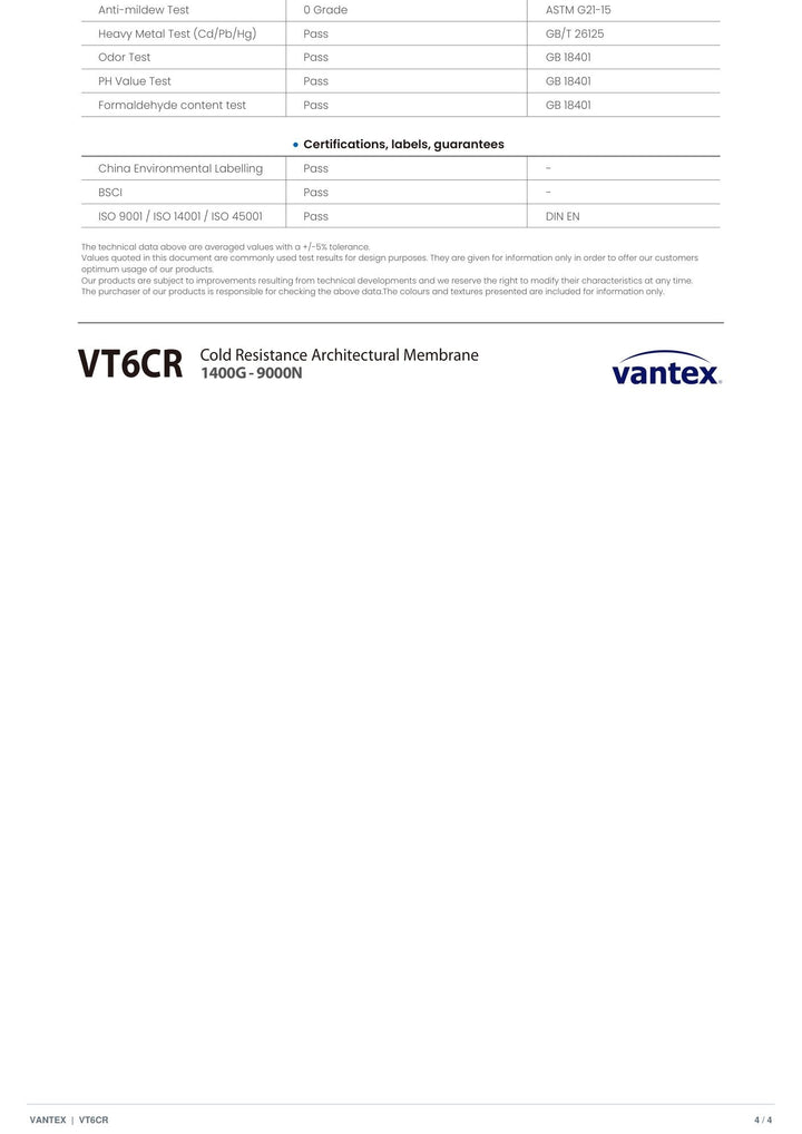VT6CR-9140 Cold-Resistant Membrane — catalogue page 4