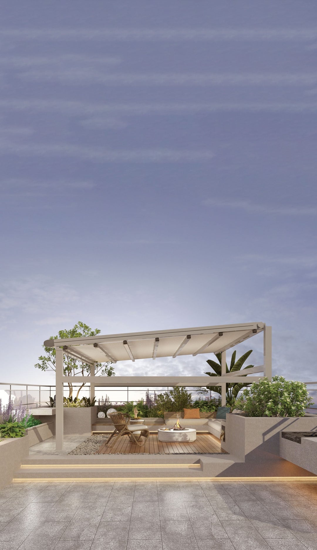 VT8DM shade membrane — rooftop pergola application