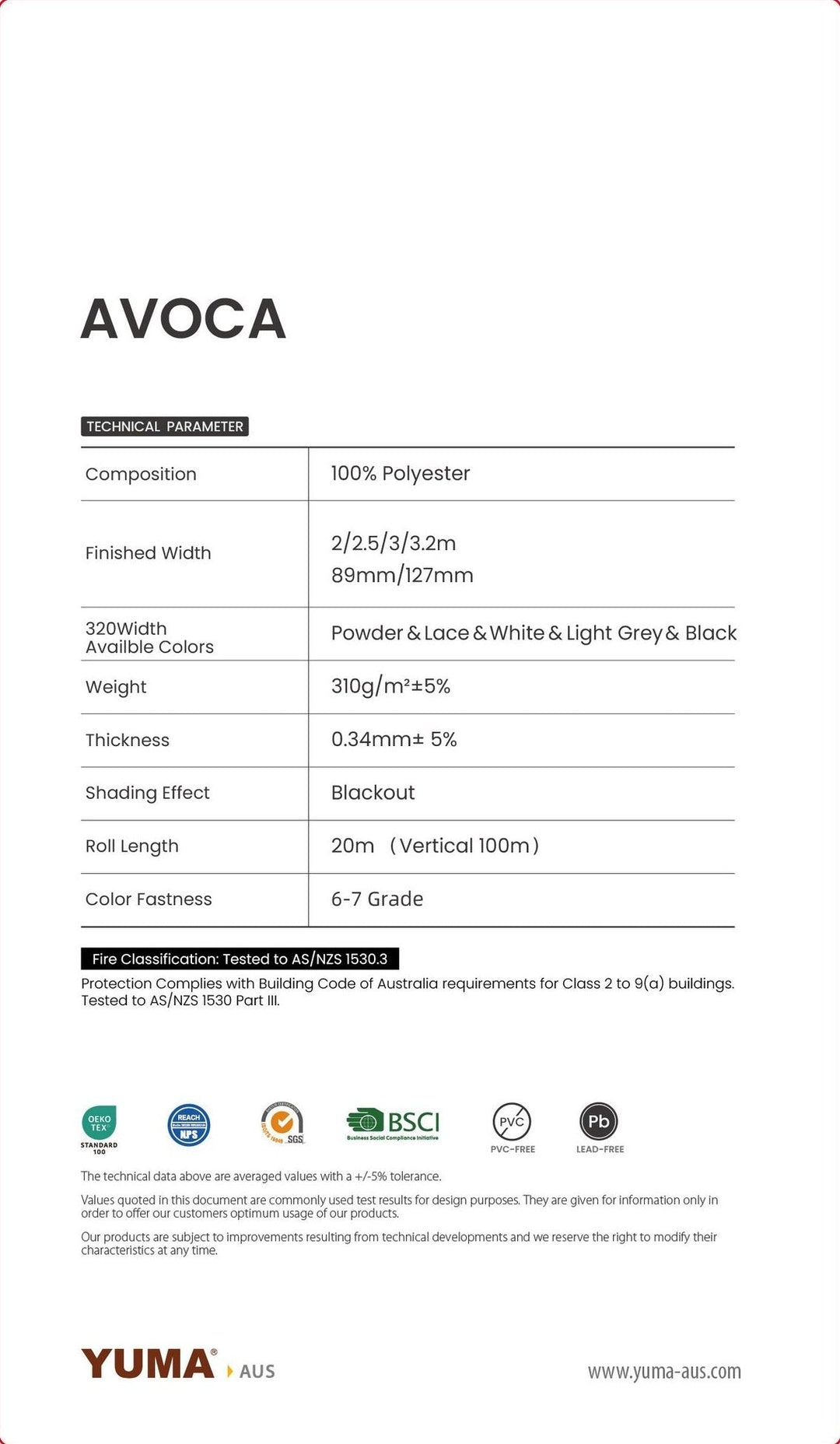 AVOCA Vertical — technical parameters