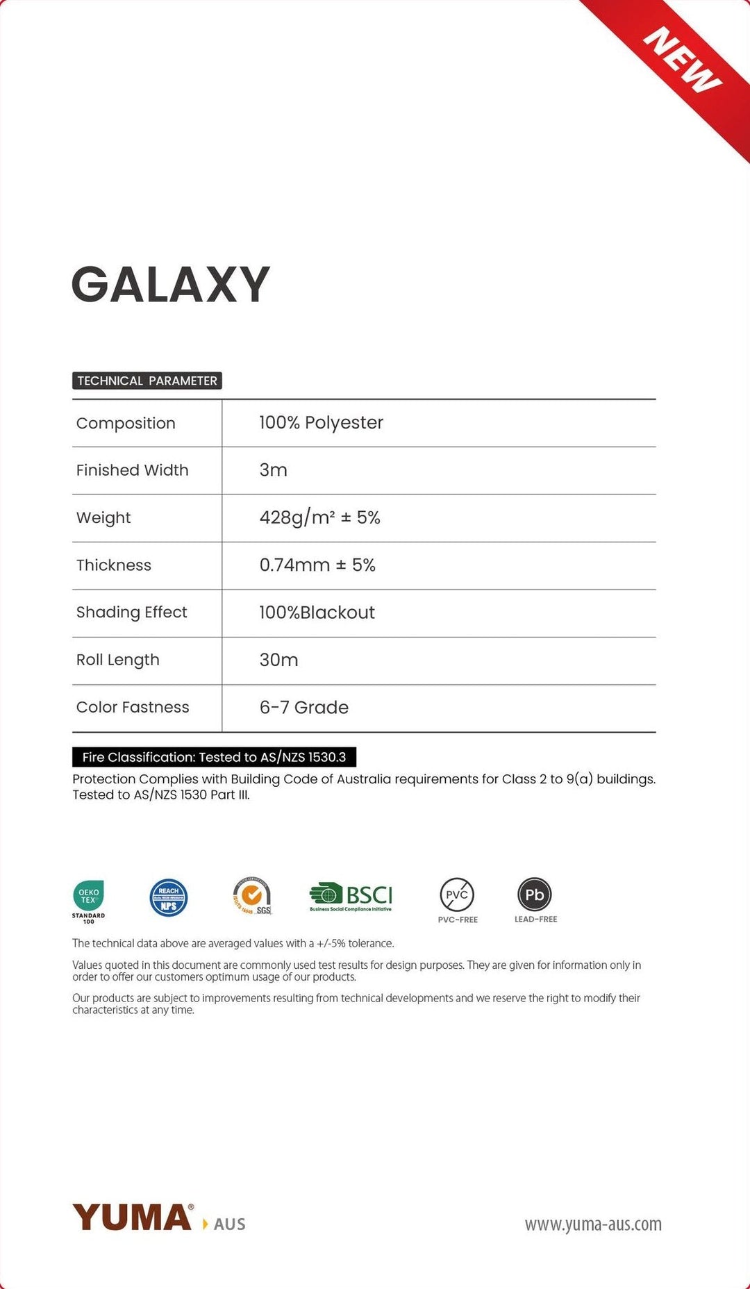 GALAXY Blockout — technical parameters