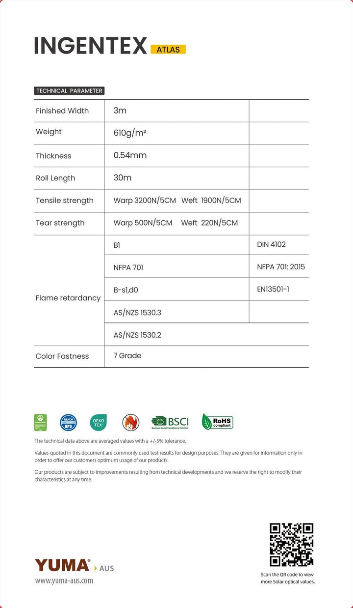 INGENTEX ATLAS External Screen — technical parameters