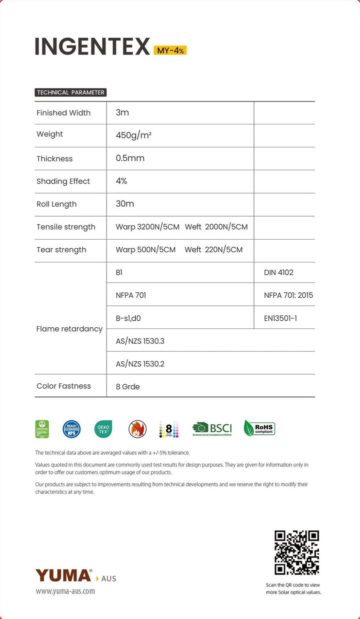 INGENTEX MY External Screen 4% — technical parameters
