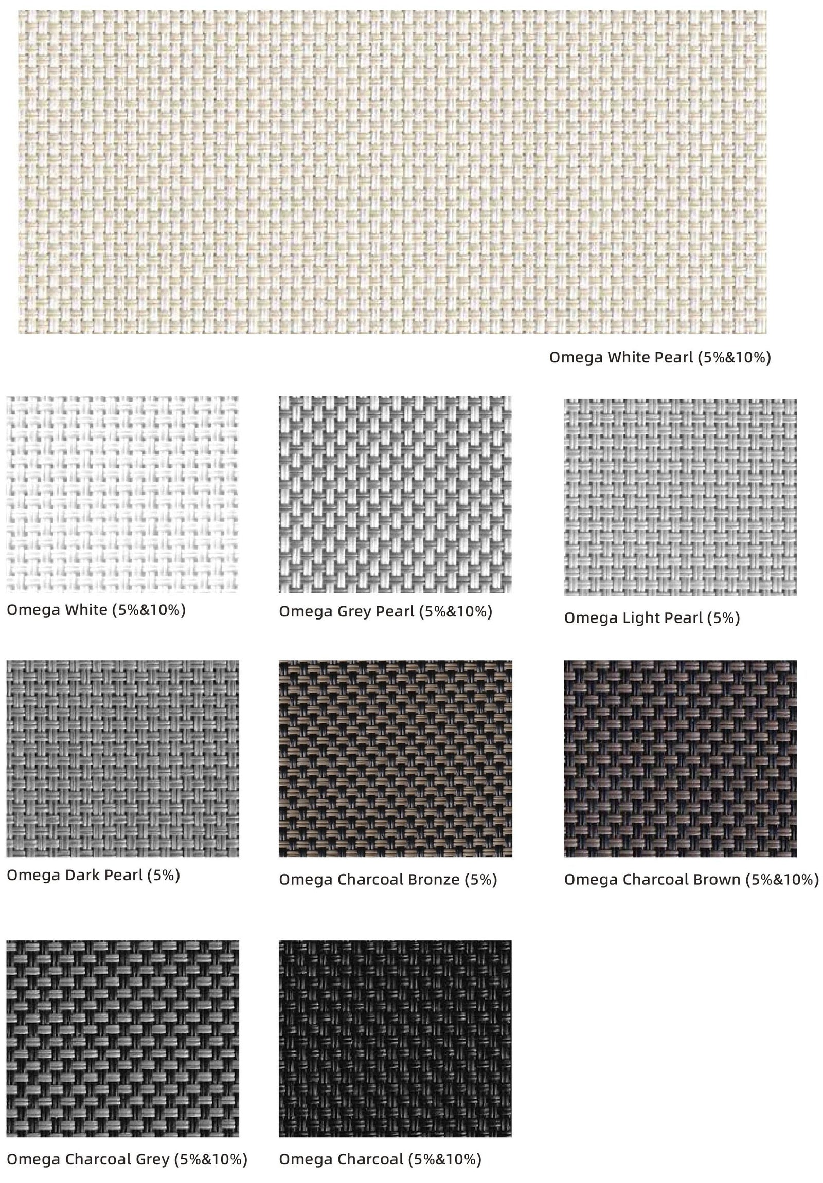 OMEGA Sunscreen 5% — colour range sample page