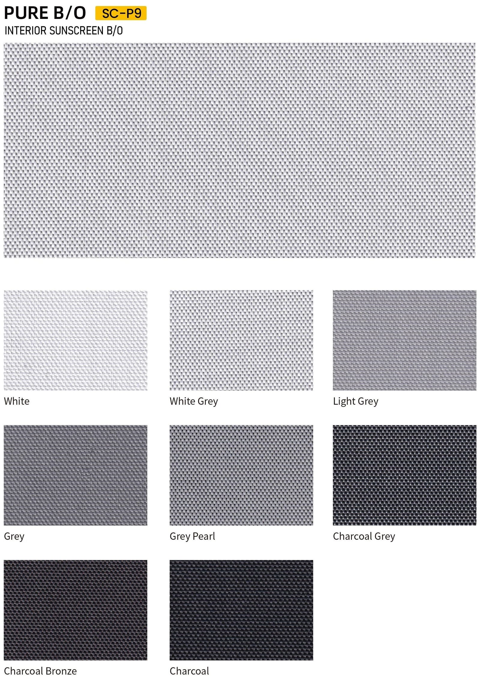 SUNCOOL P9 Blockout 0% — colour range sample page