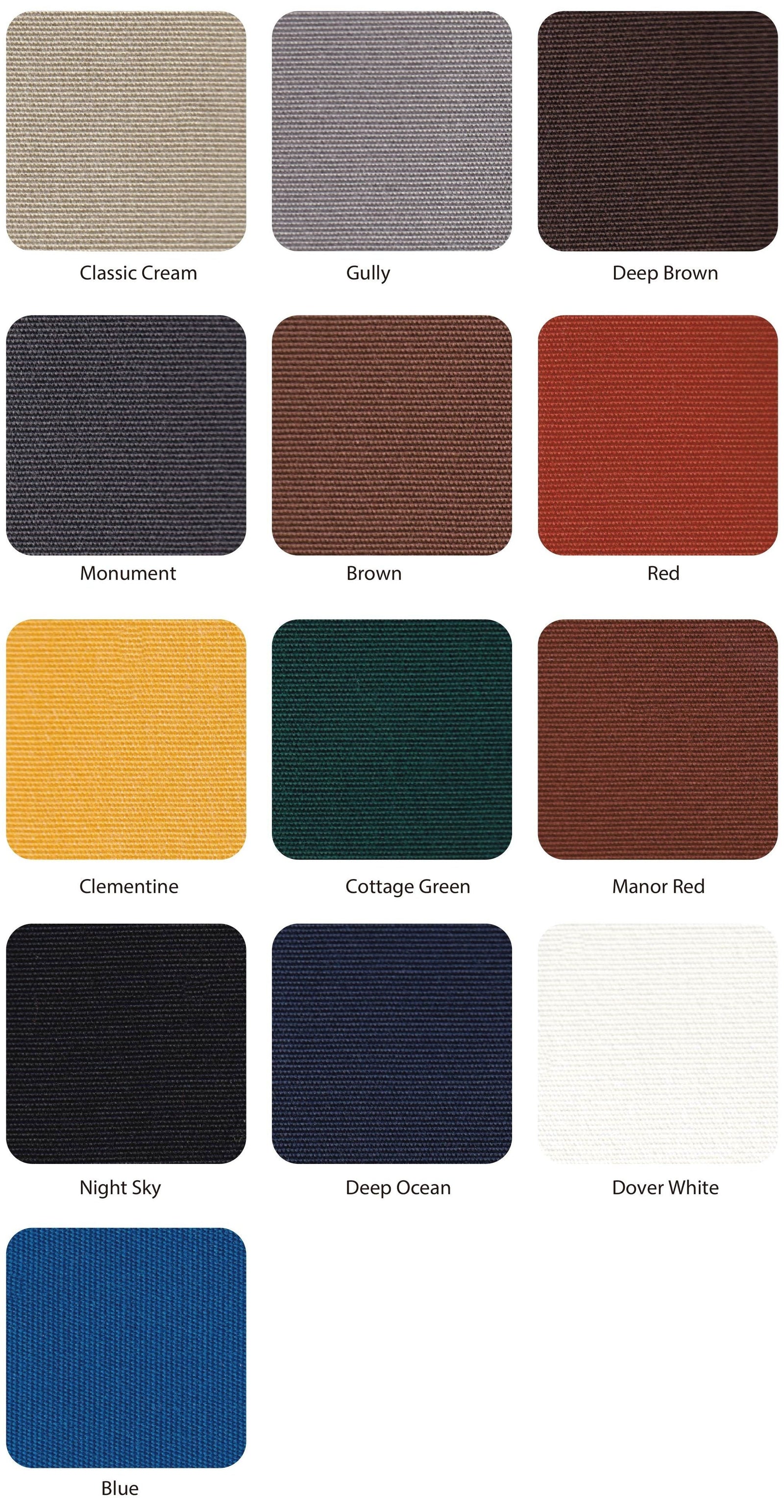 SUNMATE SMT16 Awning Acrylic — colour range sample page