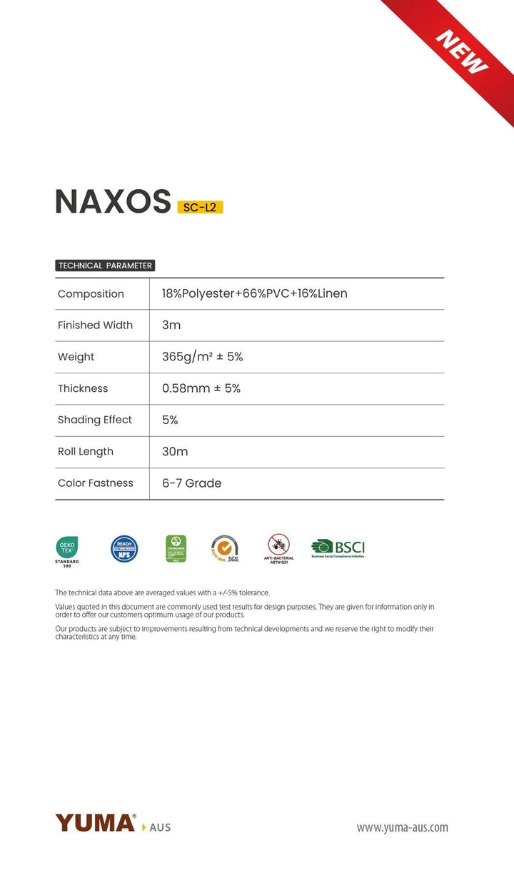 SUNCOOL Linen L2 Sunscreen 5% — technical parameters