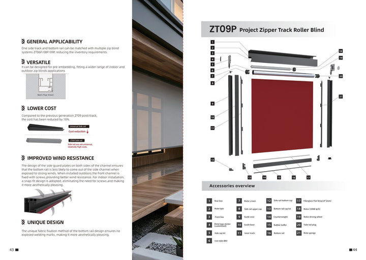 Project Side-Guided Outdoor Screen ZT09P — components and parameters
