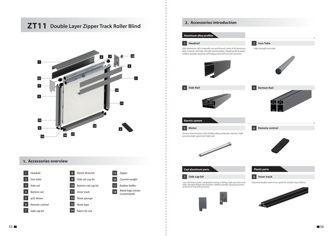 Dual-Layer Side-Guided Outdoor Screen ZT11 — components and parameters