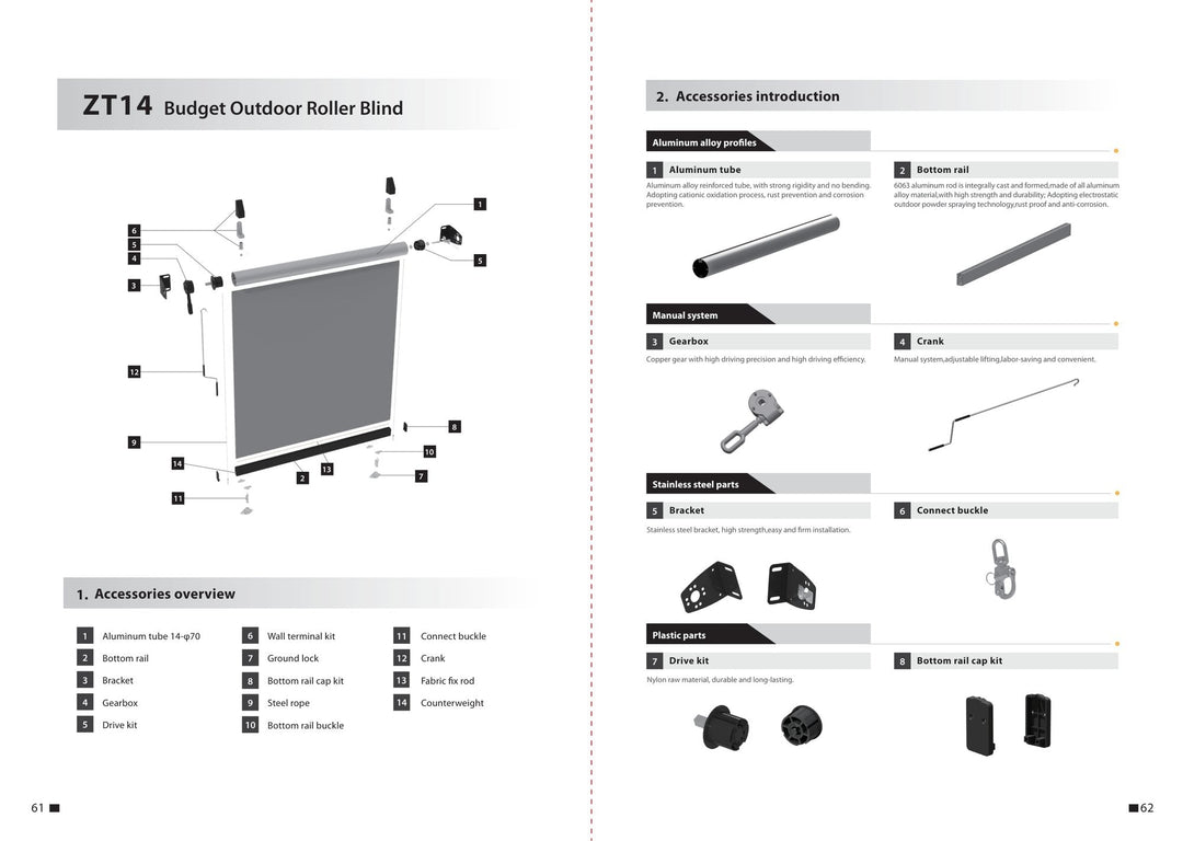 Value Outdoor Roller Screen ZT14 — components and parameters