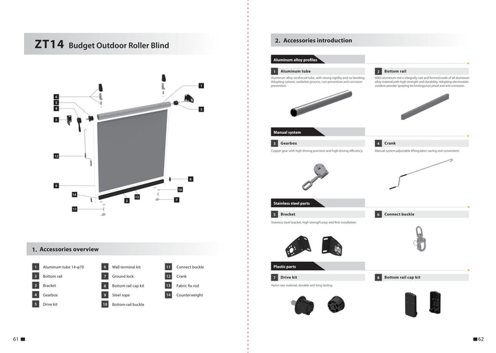 Value Outdoor Roller Screen ZT14 — components and parameters