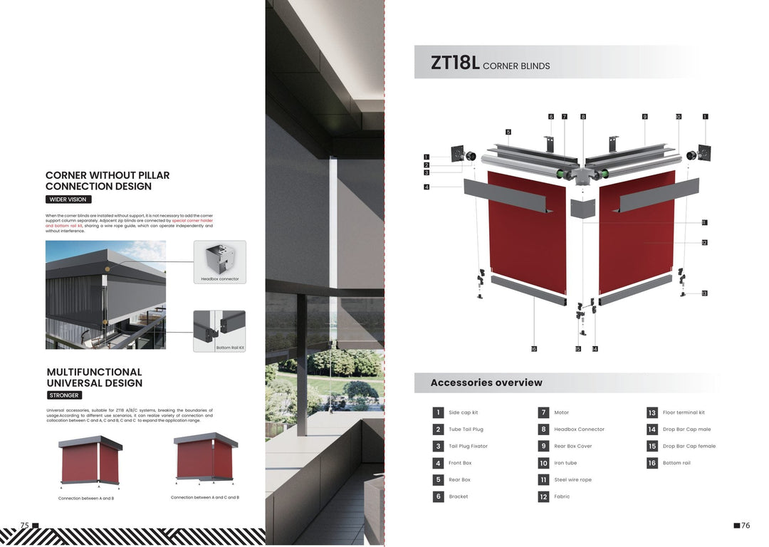 Corner Outdoor Screen ZT18L — components and parameters
