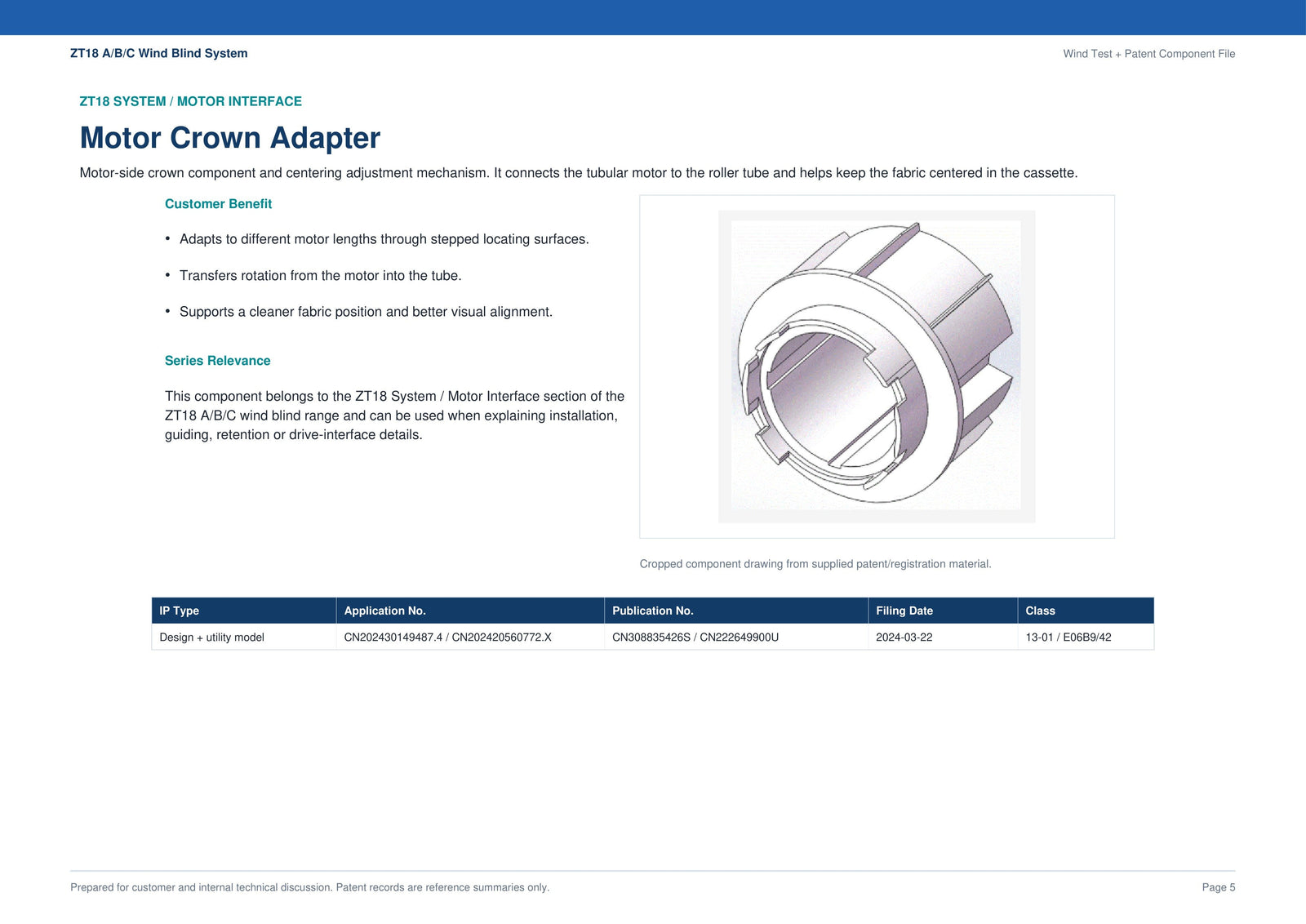 Motor Crown Adapter ZT18-02 — part diagram and description