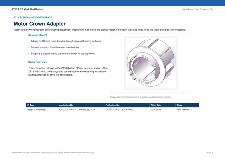 Motor Crown Adapter ZT18-02 — part diagram and description
