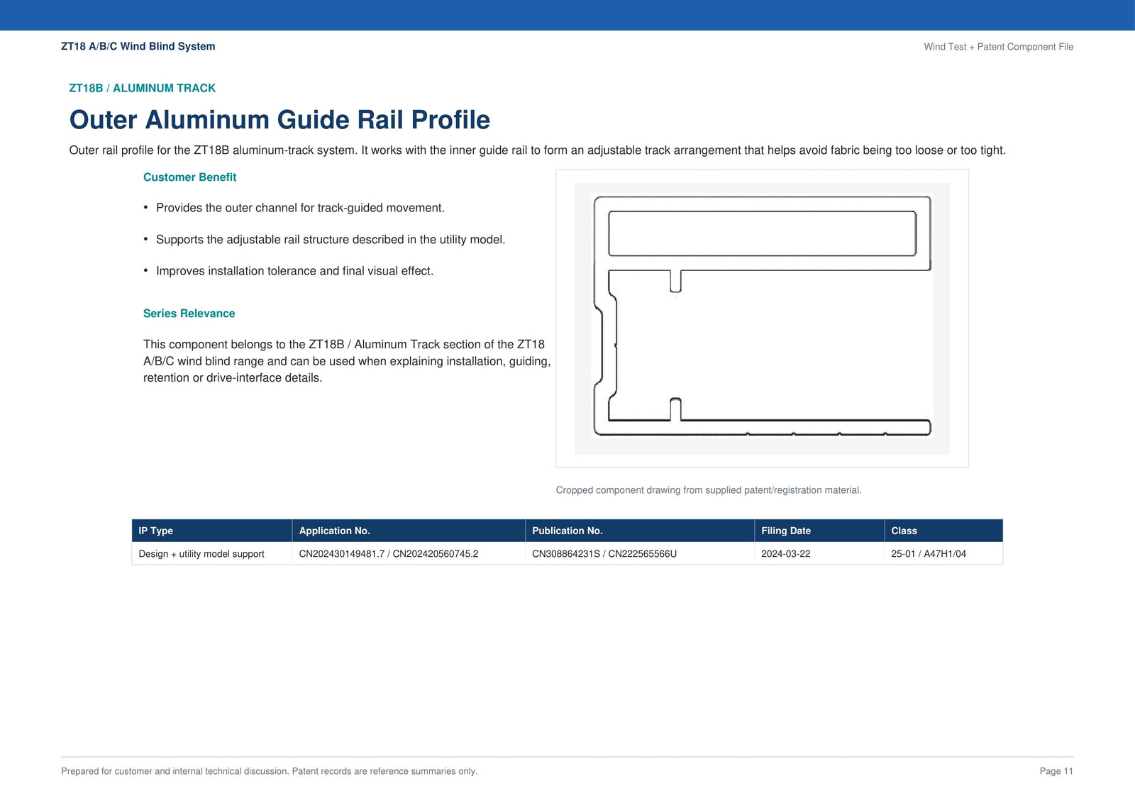 Outer Aluminium Guide Rail Profile ZT18-08 — part diagram and description