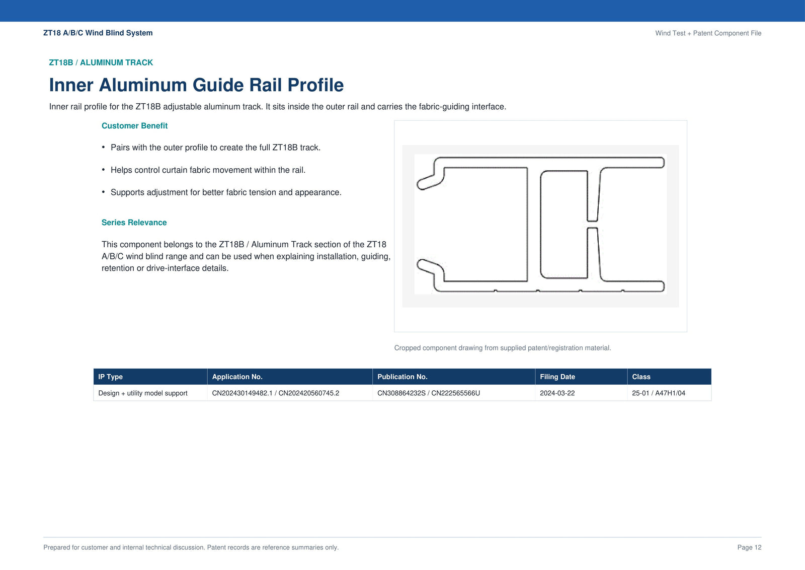 Inner Aluminium Guide Rail Profile ZT18-09 — part diagram and description