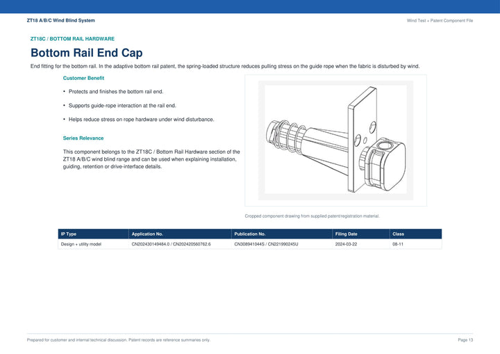 Bottom Rail End Cap ZT18-10 — part diagram and description