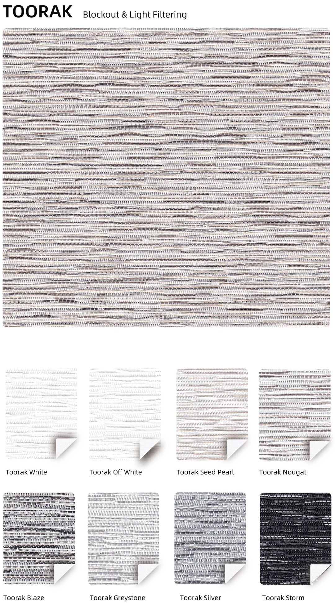 TOORAK Blockout — colour range sample page