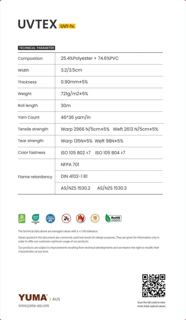UVTEX UV1 External Screen 1% — technical parameters