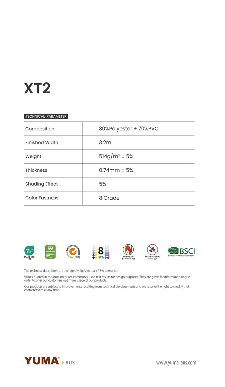 XT2 Exterior Polyester 5% — technical parameters