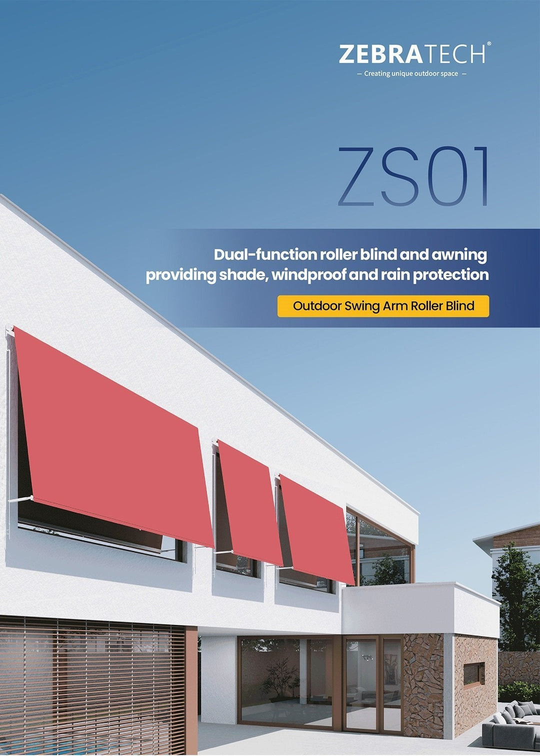 Articulated-Arm Outdoor Awning ZS01 — outdoor swing arm roller blind cover