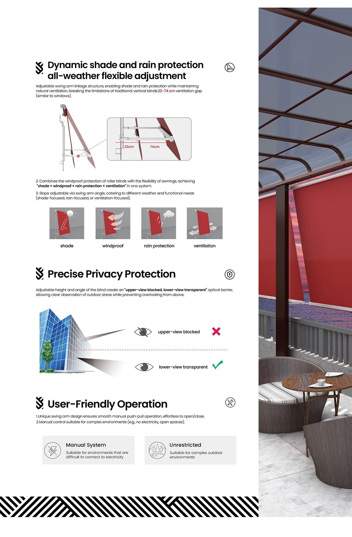 Articulated-Arm Outdoor Awning ZS01 — function details