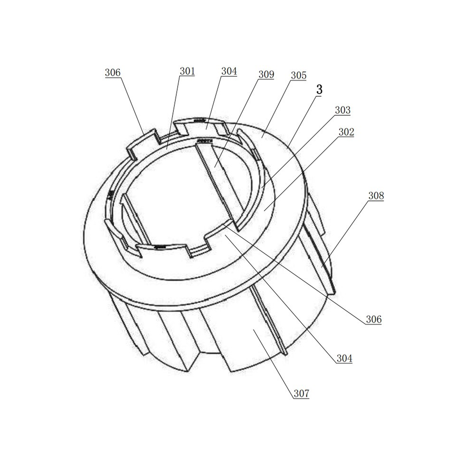 ZT18-02 Motor Crown Adapter — technical drawing with reference numerals