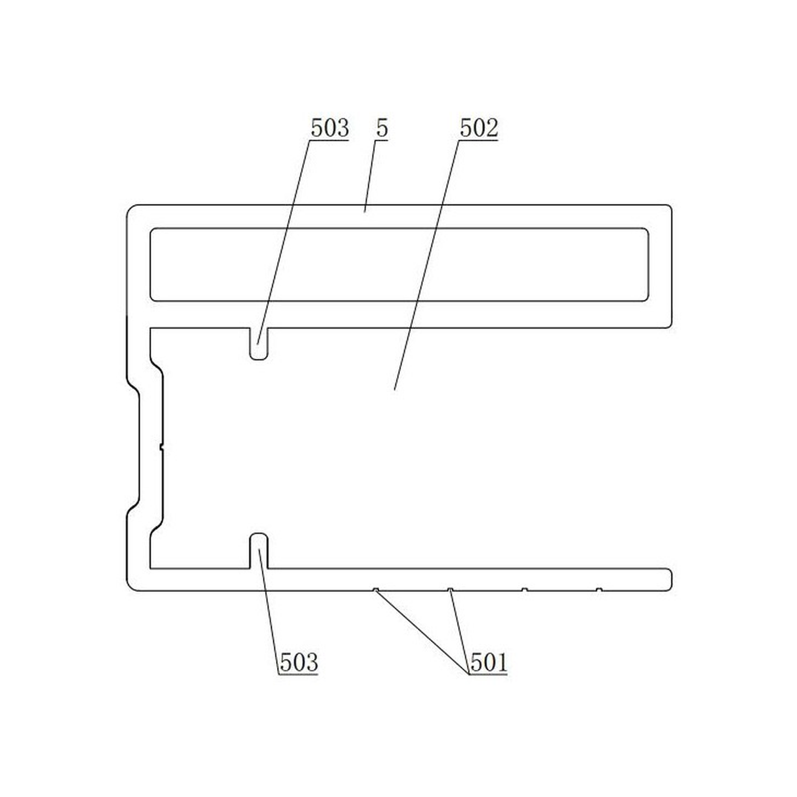ZT18-08 Outer Aluminium Guide Rail Profile — technical drawing with reference numerals