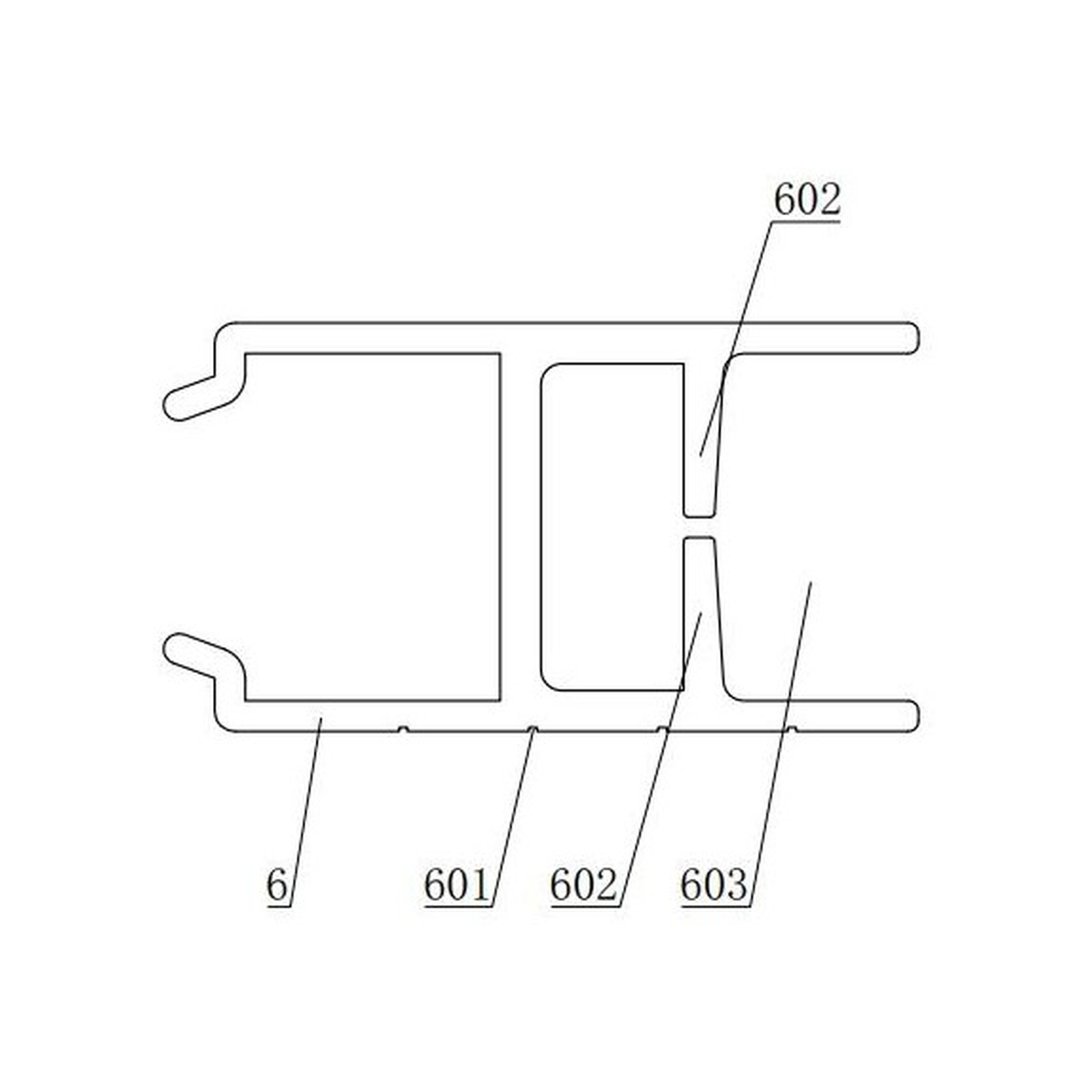 ZT18-09 Inner Aluminium Guide Rail Profile — technical drawing with reference numerals
